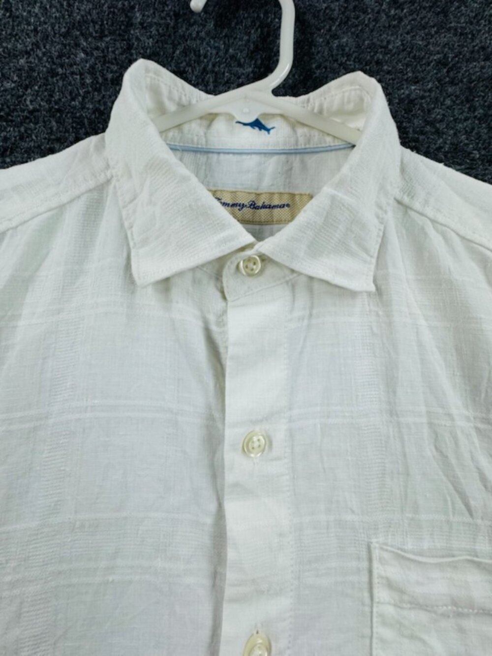 Tommy Bahama Small White Button-Down Shirt Hawaiian Pocket Mens Linen Polyester